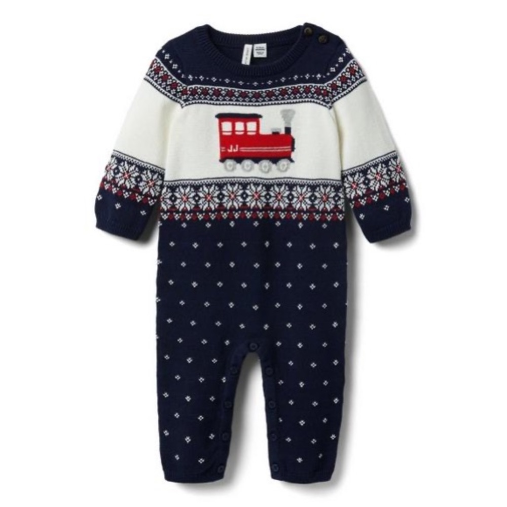 🆕 Janie & Jack BABY TRAIN FAIR ISLE SWEATER 1-PIECE